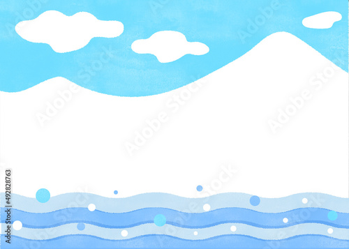 青空と山と川のシンプルイラスト