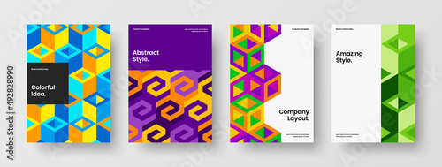 Original mosaic pattern front page illustration composition. Bright annual report design vector concept bundle.
