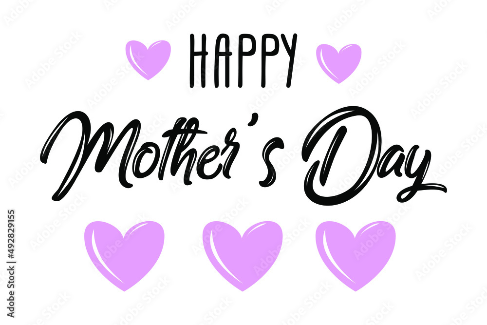 Happy Mother's Day inscription for greeting card or poster design. Calligraphy with heart background. Typography composition. Vector illustration Happy Mother's Day inscription for greeting card or poster design. Calligraphy with heart background. Typography composition. Vector illustration