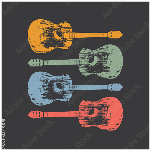 Fotografie, Tablou Four retro guitars in four different colors.
