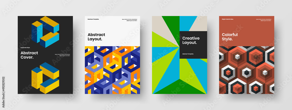 Simple company cover A4 design vector layout composition. Colorful geometric pattern banner concept collection.