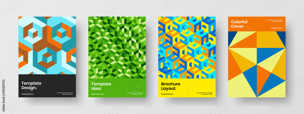 Clean poster vector design illustration bundle. Unique geometric tiles handbill layout set.