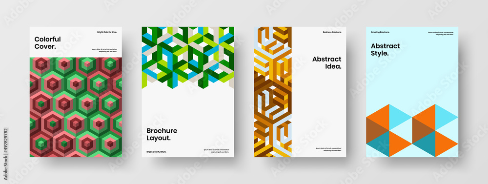 Isolated corporate cover A4 design vector illustration composition. Clean geometric hexagons handbill layout collection.