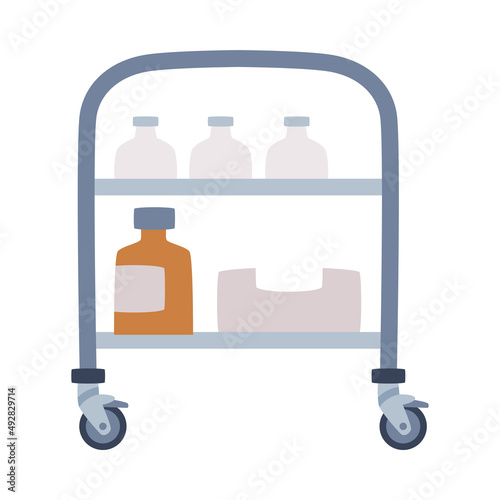 Wheeled Trolley with Drugs and Medication as Medical Equipment and Assistance Device Vector Illustration