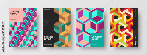Simple geometric pattern flyer illustration composition. Colorful presentation vector design concept set.