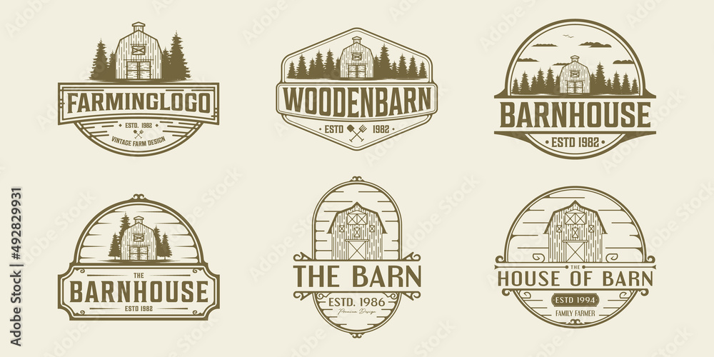 Set Bundle of Vintage Barn logo vector illustration