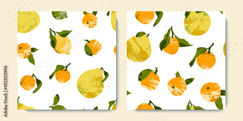 Seamless pattern with citrus fruits: juicy lemon, lime, mandarin, orange, clementine, pomelo. Fresh ripe fruit, healthy organic food. Vector flat cartoon botanical background