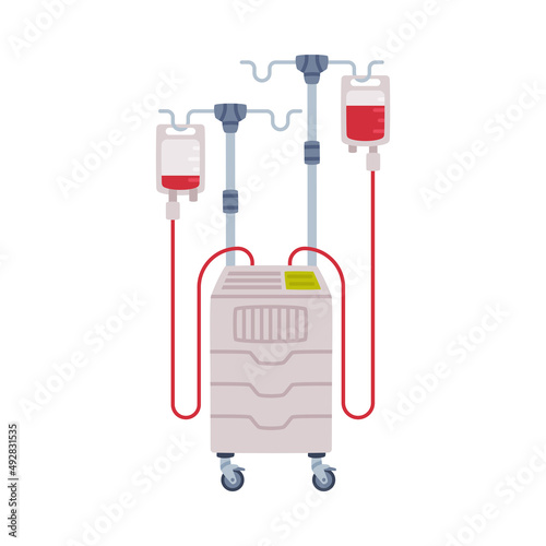 Intravenous Bags on Pole as Medical Equipment and Assistance Device Vector Illustration