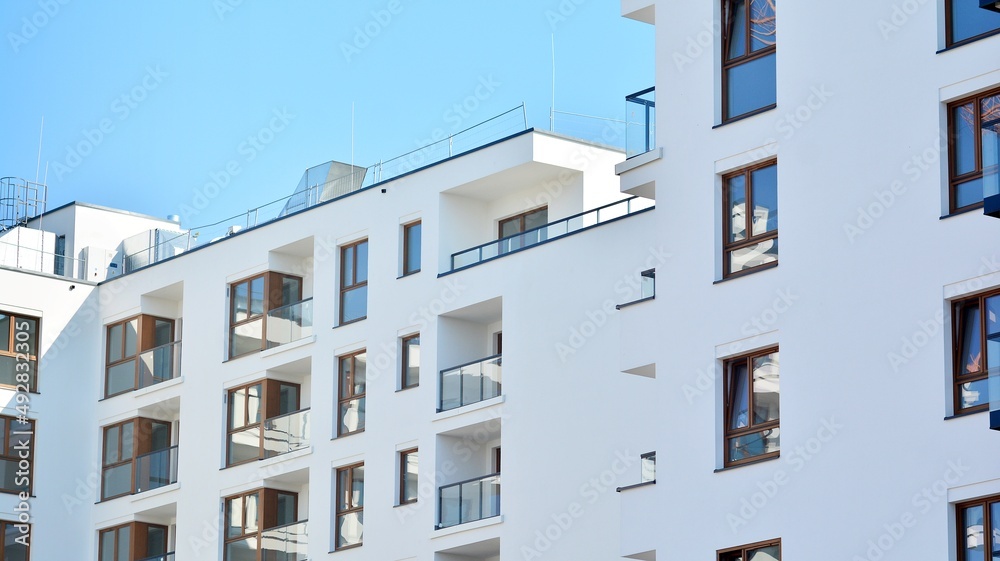 Modern elements in contemporary architecture.. Architectural details of a modern apartment building. Modern elements in contemporary architecture.. Architectural details of a modern apartment building.