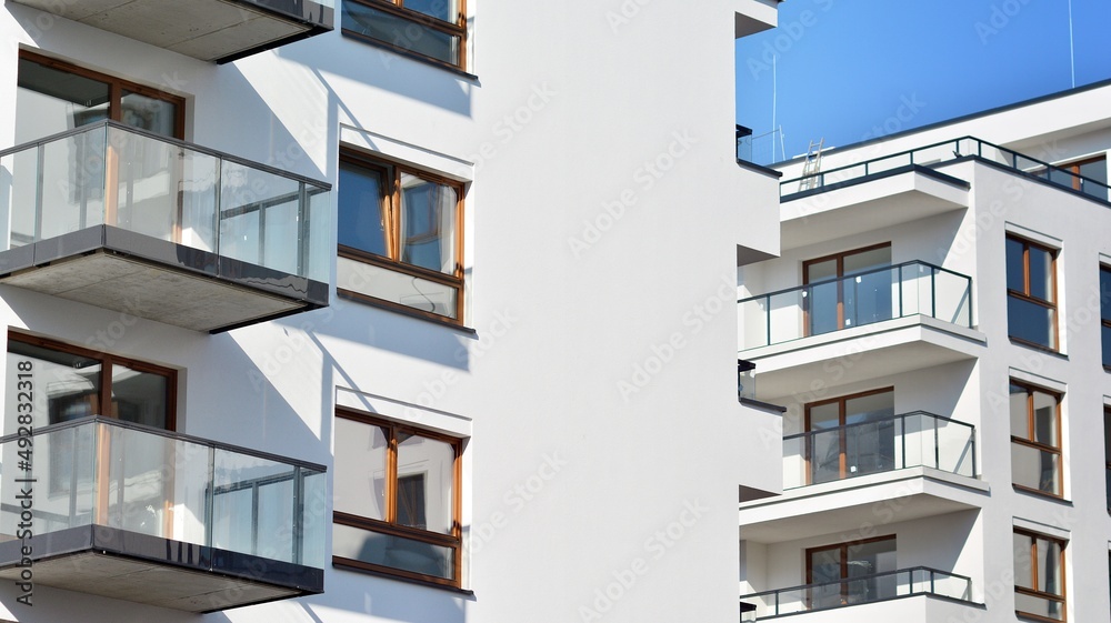 Modern elements in contemporary architecture.. Architectural details of a modern apartment building. Modern elements in contemporary architecture.. Architectural details of a modern apartment building.