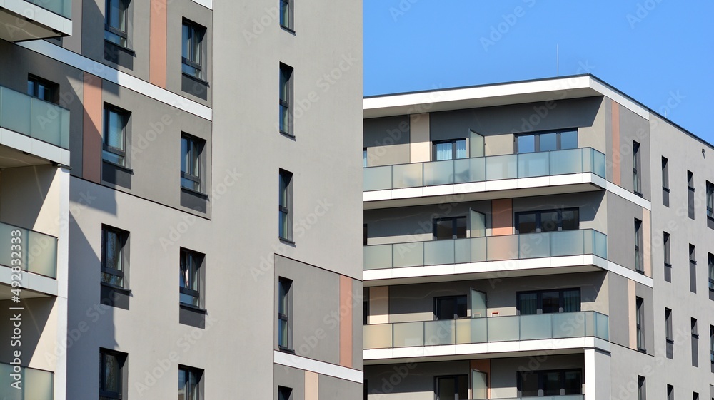 Modern elements in contemporary architecture.. Architectural details of a modern apartment building. Modern elements in contemporary architecture.. Architectural details of a modern apartment building.
