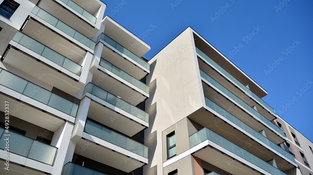 Modern elements in  contemporary  architecture.. Architectural details of a modern apartment building.