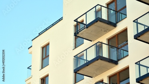 Modern elements in  contemporary  architecture.. Architectural details of a modern apartment building. © Grand Warszawski