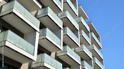 Modern elements in contemporary architecture.. Architectural details of a modern apartment building.