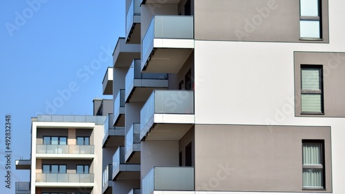 Modern elements in  contemporary  architecture.. Architectural details of a modern apartment building. © Grand Warszawski