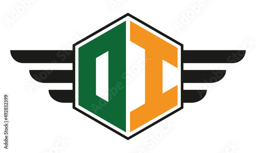 OI monogram type creative initials polygon letter logo with wings design vector template.