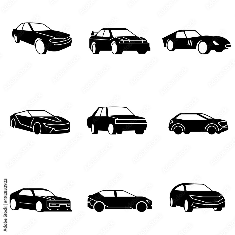 Solid icons set,transportation,Car side view,Car front,vector illustrations