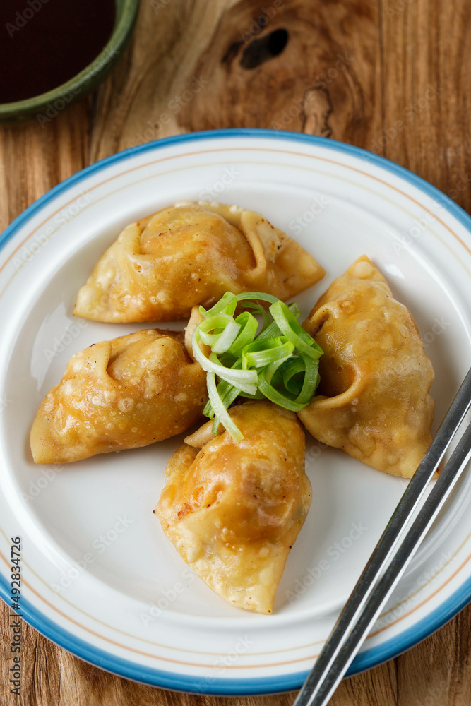 Deep Fried Mandu Korean Dumpling on White Plate Deep Fried Mandu Korean Dumpling on White Plate