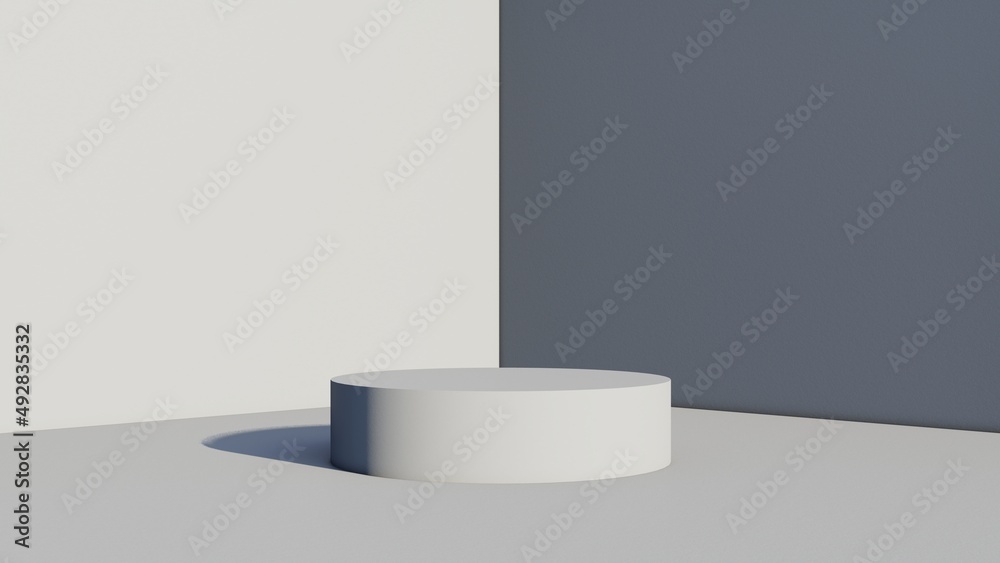 White cylinder pedestal for cosmetics and products promotion blank tamplate concept. abstract minimalistic background. Pastel colors realistic 3d render. Place for text, copy space White cylinder pedestal for cosmetics and products promotion blank tamplate concept. abstract minimalistic background. Pastel colors realistic 3d render. Place for text, copy space