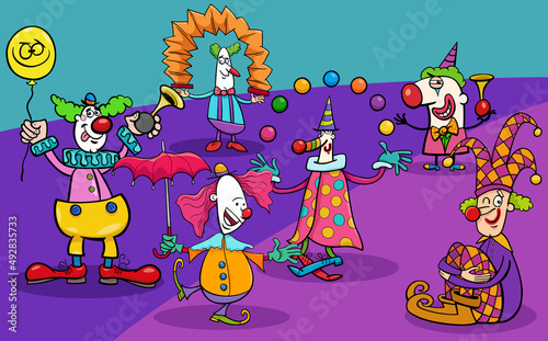 cartoon funny circus clowns characters group