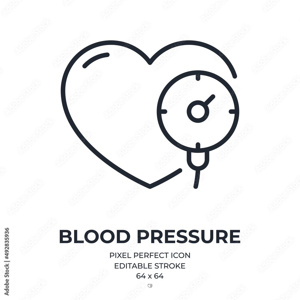 Blood pressure editable stroke outline icon isolated on white background flat vector illustration. Pixel perfect. 64 x 64.