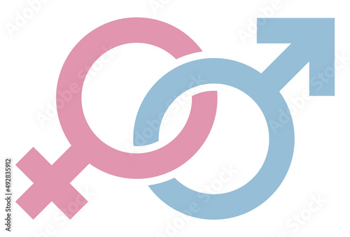 Diagonale Symbole Weiblich & Männlich Verbunden Rosa Hellblau