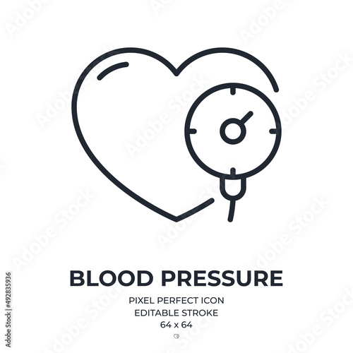 Blood pressure editable stroke outline icon isolated on white background flat vector illustration. Pixel perfect. 64 x 64. photo