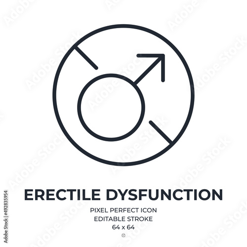 Erectile dysfunction concept editable stroke outline icon isolated on white background flat vector illustration. Pixel perfect. 64 x 64.