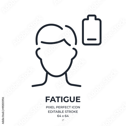 Fatigue editable stroke outline icon isolated on white background flat vector illustration. Pixel perfect. 64 x 64.