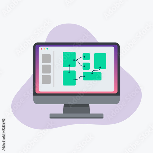 UX-design concept. UI development software window on computer display application. Flat vector illustration.