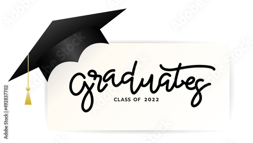 Graduated with mail and cap in congratulations Class of 2022. Template design ,isolated on white background ,Vector illustration EPS 10