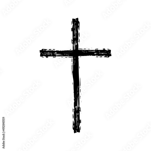 Hand drawn christian cross icon isolated on white background