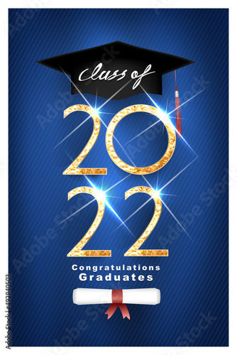 Class of 2022 vector illustration text for graduation gold design, congratulation event, T-shirt, party, high school or college graduate. Lettering for greeting, invitation card 
