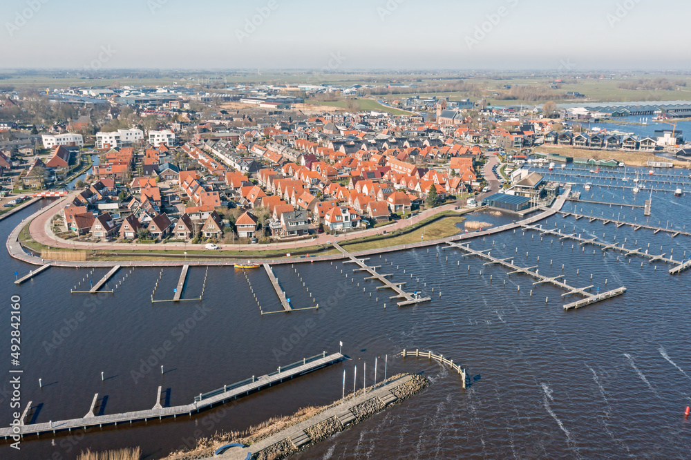 Aerial from the city Grouw in the Netherlands