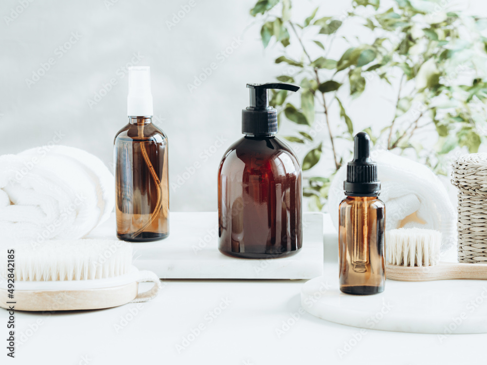 Set of female skin care products. Makeup products and skin cleansers on white background. Set of female skin care products. Makeup products and skin cleansers on white background.