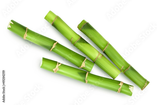 Green bamboo isolated on white background with clipping path and full depth of field. Top view. Flat lay