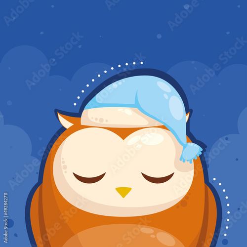 owl sleeping wearing hat
