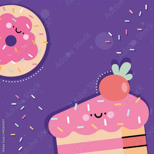 donut and cake kawaii