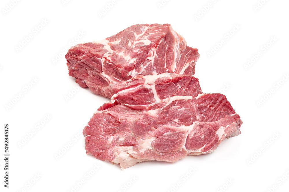 Raw pork meat, isolated on white background. High resolution image. Raw pork meat, isolated on white background. High resolution image.