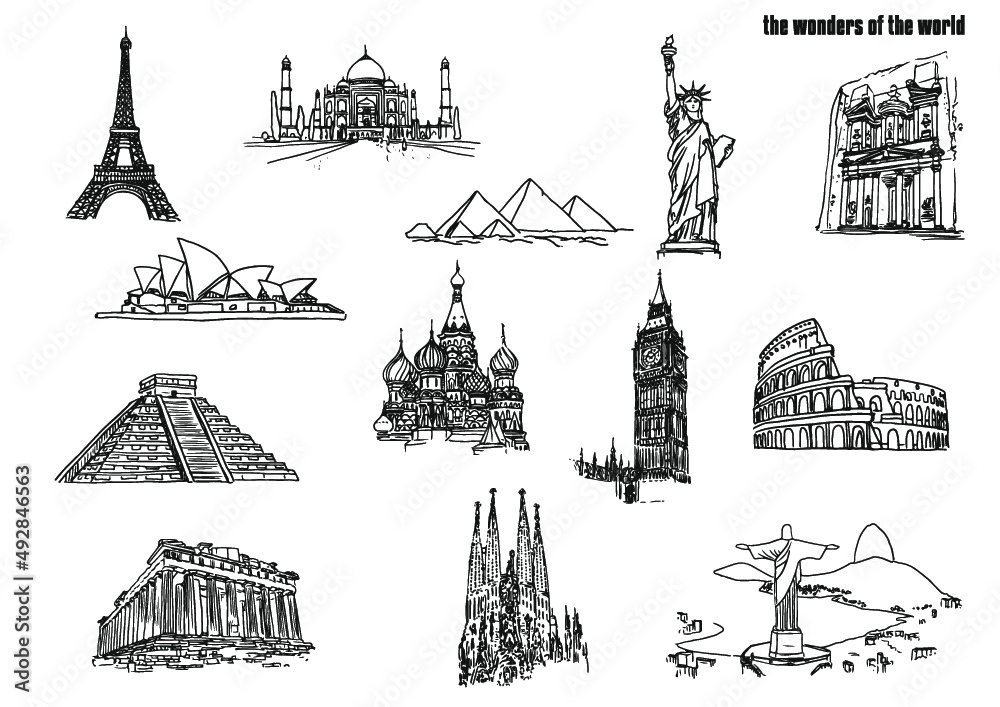 Obraz premium Wonder of world landmarks and monuments