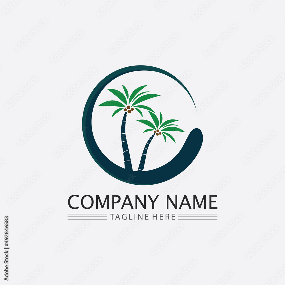 Palm tree summer logo template tropical design vector