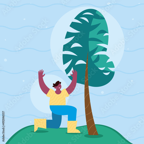 afro ecologist with tree