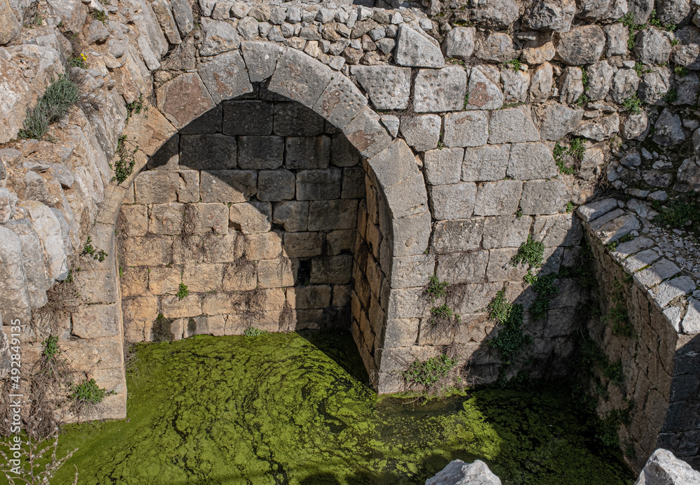 Top view of the Large Reservoir  beneath the South Western Tower in Nimrod fortress , located in Northern Golan, at the southern slope of Mount Hermon, the biggest Crusader-era castle in Israel.