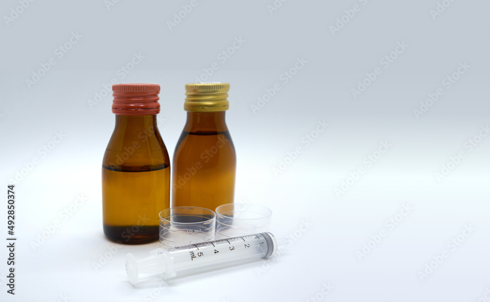 medicial child liquid bottle drug for kid illness isolate on white