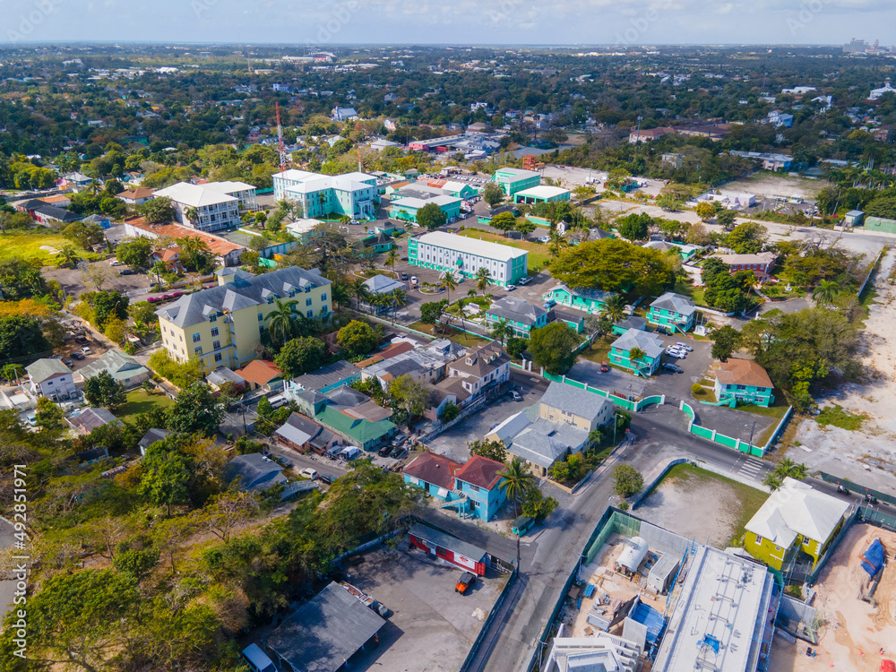 Nassau historic downtown aerial view, Nassau, New Providence Island, Bahamas.