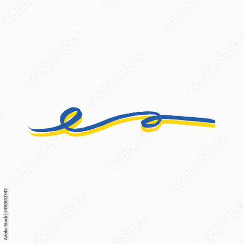 Vector illustration of abstract radial dotted halftone map of Ukraine and wavy ribbon with Ukrainian national flag colors for your design.