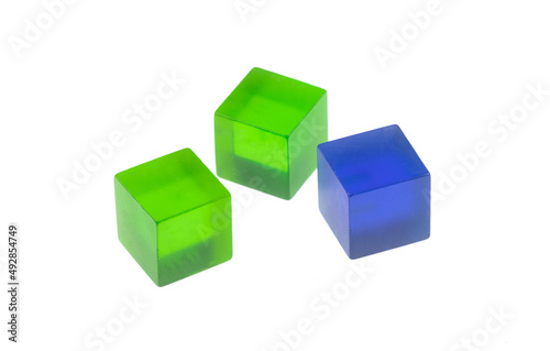 green transparent cube isolated on white background
