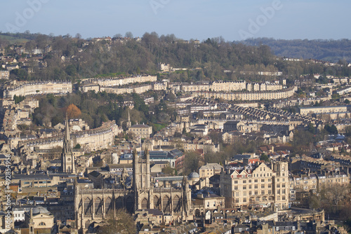 Panoramic view of the historic World Heritage city of Bath in Somerset, United Kingdom from Alexandra Park 