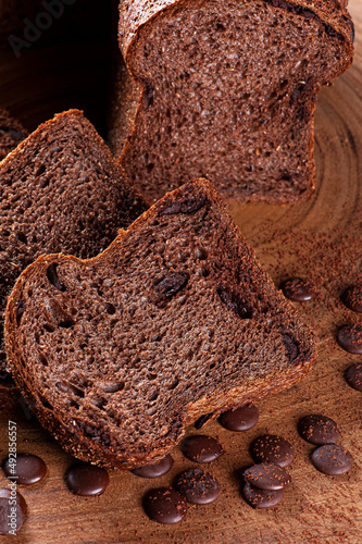 .Wholemeal bread from natural fermentation with cocoa and chocolate chips photo