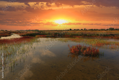 Fotografie, Obraz sunset over lake